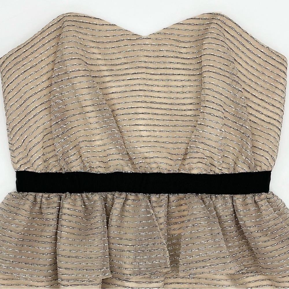 BCBGeneration Beige Shimmer Strapless Peplum Dres… - image 4